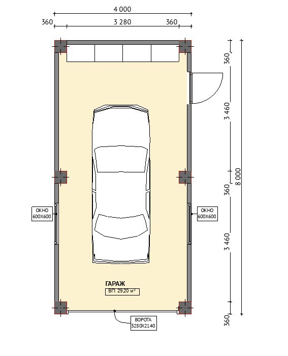 Планировка гаража «Комби 4×8»